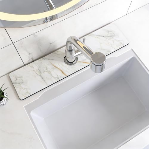 xtemtoamz 40 × 10 CM Stone Faucet Mat, Alfombrilla Escurridora para Grifo, Alfombrilla de Cocina de Diatomita, Base para Encimera, Alfombrilla para Grifo para Encimeras de Cocina Y Baño