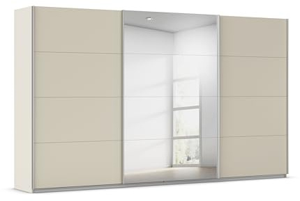 Rauch Möbel KULMBACH, Schwebetürenschrank, Farbe Beige, Breite 360 cm | Kleiderschrank mit Schwebetüren, Schiebetüren, 3-türig, mit Spiegel, Zubehör Premium, Schlafzimmer, Jugendzimmer, Garderobe
