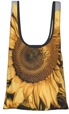 AABSTBFM Leafy Townhouses bedruckte faltbare Einkaufstasche, wiederverwendbar, wasserdicht, große Tragetasche, Shopper Handtasche, Strandtasche, goldene Sonnenblume, Einheitsgröße
