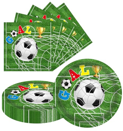 LDFDRT Fußball Pappteller 7 Zoll 20 Stück + Fußball Servietten 20 Stück Set, Tischgeschirr Set, Fußball Motiv Tischdekoration für Party, Geburtstag & Fußballfan Feier