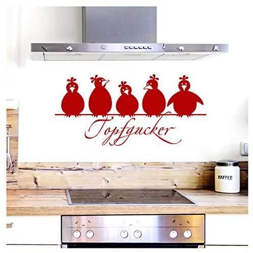 Grandora Wandtattoo Topfgucker 5 Vögel I rot 58 x 27 cm I Küche Spruch Zitat Aufkleber selbstklebend Wandaufkleber Wandsticker W862