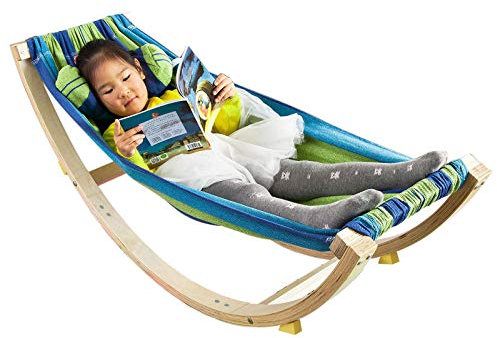 SoBuy Chaise a Bascule, Lit Enfant Bébé, Hamac Enfant, Chaise Longue à Bascule, Rocking-Chair, pour Chambre, Patio, Salon, Jardin, 124x36x45 cm, KMB16-J
