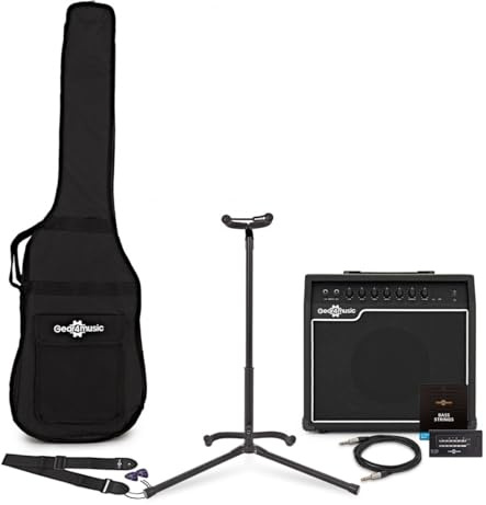 35-Watt-Bassverstärker mit Zubehörpaket | Komplettes Starter-Setup, druckvoller 35W-Bassklang, Tasche, Ständer und Gurt für Mobilität, Stimmgerät und Kabel inklusive