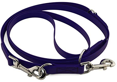 LENNIE Verstellbare BioThane Führleine, 13mm breit, 4m lang, Lila/Violett, genäht, Doppelleine