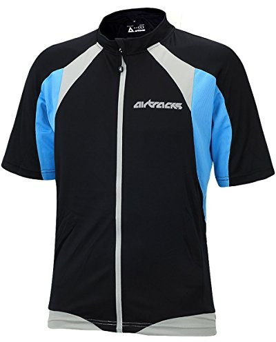 Airtracks Herren Fahrradtrikot Kurzarm PRO T Radtrikot Jersey Bike Radler Shirt Atmungsaktiv Schnelltrocknend Reflektierend Größen XS S M XL XXL XXXL XXXXL - schwarz-blau - M