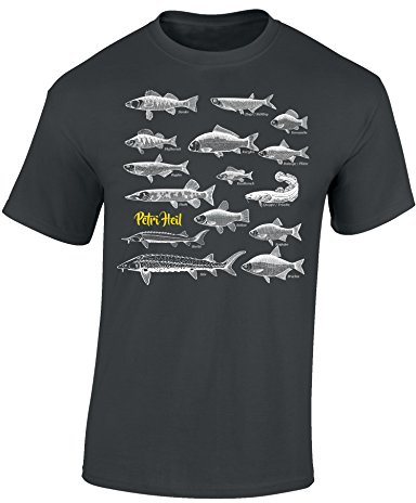 T-Shirt: Fische Petri Heil - Geschenk für Angler - Anglerbekleidung Herren - Angelkleidung Männer - Angel - Anglerin - Fishing - Fisch - Grau - Army - Spruch - Motiv - Lustig, Dunkelgrau, L