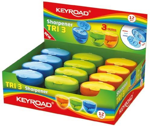 Dreifachspitzdose, Dosenspitzer Doppelspitzdose Bleistifte, Farbstifte und Jumbo Buntstifte (8+11+16 mm) Assorted color (Blue, Green, Orange)