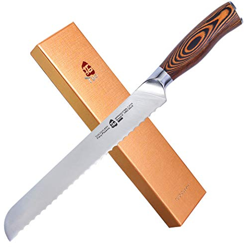 TUO Bread Knife, 9 inch Serrated Bread Cutting Knife for Homemade Bread & Cake Slicing, German High Carbon Stainless Steel with Ergonomic Pakkawood Handle-Fiery Phoenix Series