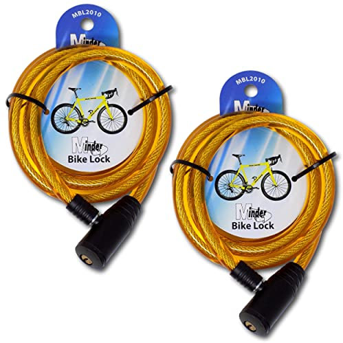 Minder 2 Pack 12mm x 1.8m Heavy Duty Bike Bicycle Chain Lock with 2 Keys (Yellow)