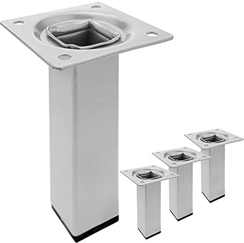 PrimeMatik - Pieds de Table carré pour Meubles et Bureau en Acier Gris 10cm 4-Pack