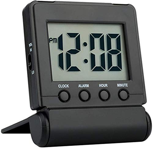 FAMICOZY Compact Digital Travel Alarm Clock with High/Low Volume Options,Simple to Set,Easy to Read,Bold Digits,Snooze Backlight,Quality Construction,2 AAA Battery Operated,Black