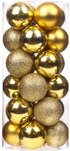 Emopeak 24Pcs Gold Christmas Ornaments for Tree Decor, 2.36Inch Christmas Balls Ornaments, Shatterproof Xmas Hanging Baubles for Holiday Wedding Party Decoration