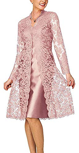 Leader of the Beauty Robe de mère de la mariée 2 pièces pour femme - Longueur thé - Robe formelle avec veste en dentelle, rose gold, 44