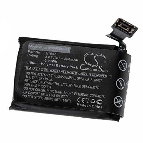 vhbw Battery compatible with Apple Watch Series 3 GPS 38mm Smartwatch Watch Fitness Bracelet (260 mAh, 3.81 V, Li-polymer)