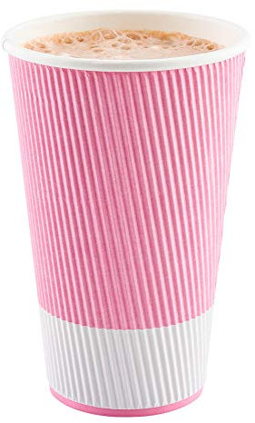 20 Ounce Paper Coffee Cups, 250 Ripple Wall Disposable Paper Cups - Leakproof, Recyclable, Light Pink Paper Hot Cups, Insulated, Matching Lids Sold Separately - Restaurantware