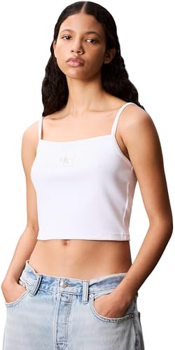 Calvin Klein Damen Tank Top Woven Label Cami Gerippt