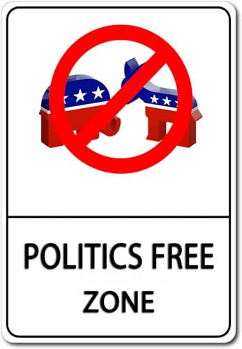 CharcasUS Metallschilder – Politik Free Zone Schild No Politics Schild Antipolitische Neuheit Schild Wanddekoration