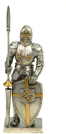 Veronese Zinn Tempelritter mit Schild und Lanze 13 cm Figur Templer Deko Knight Ritter