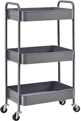 KINGRACK 3 Tier Metal Storage Trolley on Wheels, Beauty Book Craft Tea Art Trolley for Home Bathroom Kitchen Laundry, No screws needed Easy Rolling Utility Cart Mobile Storage Shelving Organizer