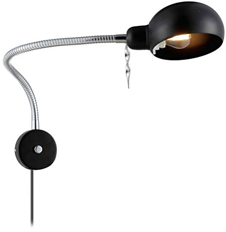 Wandleuchte mit Dimmbare Flexible Schwanenhals Arm, Wand montiertes Arbeitslicht,Bettlampe Drehschalter Leseleuchte Metall Wandlampe Wandstrahler für Schlafzimmer Wohnzimmer Büro, E27 Max 40W, Black