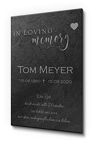 CHRISCK design Grabschmuck mit schönen Motiven und Einer schönen Gravur | Grabstein für Menschen mit Gravur | Schöne Schiefertafel in 20 x 30 cm