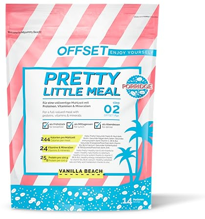 Pretty Little Meal Porridge Vanilla Beach von OFFSET Nutrition, creamiges Porrdige als vollwertige Mahlzeit, mit 244 Kalorien pro Portion, mit sußem Vanille-Geschmack, 14 Portionen