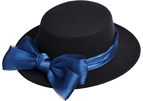 COSDREAMER Damen Viktorianischer Hut Vintage Schleifen Fedora Hut (blau)