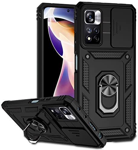 SEAHAI Hülle für Xiaomi Redmi Note 11 Pro+ 5G (Note 11 Pro Plus), Militär Robust Handyhülle Outdoor Stoßfest Silikon TPU + PC Case Schutzhülle mit Kameraschutz und 360 Grad Ring Ständer - Schwarz