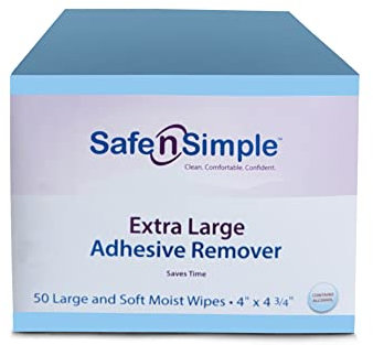 Safe n' Simple Extra Large Adhesive Remover for Skin - 4”x4.75” 50 Individually Wrapped Packets - Adhesive Remover Wipes - Medical Grade Isopropyl Alcohol Wipes - Alcohol Adhesive Remover Pads