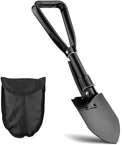 Folding Shovel Pick Spade Digging Multifunctional 3 in 1 Compact Lightweight Outdoor Camping Garden Tool with Carrier Pouch (Black)