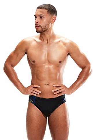 Speedo Uomo 7cm Tech Panel III Costume a slip, Nero/Chroma Blu/Spritz, XS