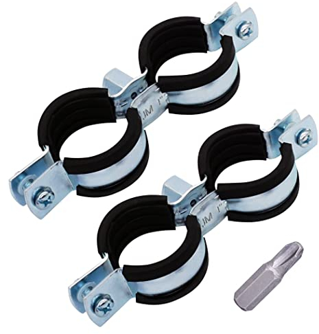 SKIR'CO (2 piezas) Soportes de tubo dobles con forro de goma para tubos de 32-36 mm, abrazaderas de tubería, soportes de tubería para montaje en pared y techo
