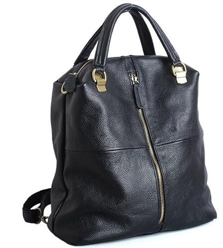 Alice Fan Rindsleder Echtes Leder Rucksack für Damen Umhängetasche Schwarz Leder Reisetasche Variable Umhängetaschen