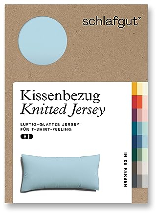 schlafgut Knitted Jersey Kissenbezug 40 x 80 cm Blue Light Uni weicher Premium Kopfkissenbezug einzeln, faltenfrei mit Elasthan