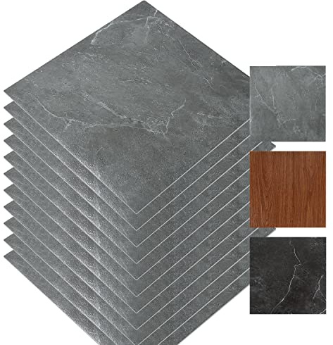 Eulenke PVC Bodenbelag Selbstklebende Bodenfolie Selbstklebend Bodenfliese Aufkleber Badezimmerfliese Bodenfliesen Vinyl 30x30cm Grauer Marmor 9.9m²/22 Fliese(110X)