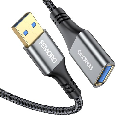 USB Extension Cable 1 ft, USB 3.0 Extender Long, USB Type A Male to Female Extension Cord Braided for 5Gbps Data Transfer and Charging for Keyboard Mouse Flash Drive Printer Camera and More