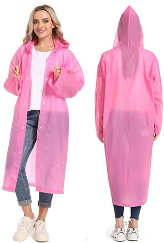 YANKUIRUI Rain Poncho Raincoats for Adults, 2 Pack Reusable Rain Jacket Rainwear with Hoods and Sleeves, Waterproof for Emergency, Outdoors, Camping, Disney (Pink)