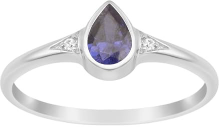 Lünettenset 6X4MM Birnenförmiger Tansanit-Edelstein 925 Sterling Silber Solitär-Ehering, 52