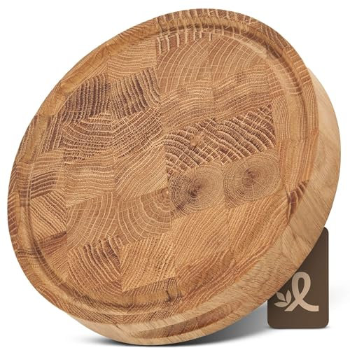 Chopping Board Round Oak – Cheese Board End Wood – Serving Board Wood Diameter 23 cm