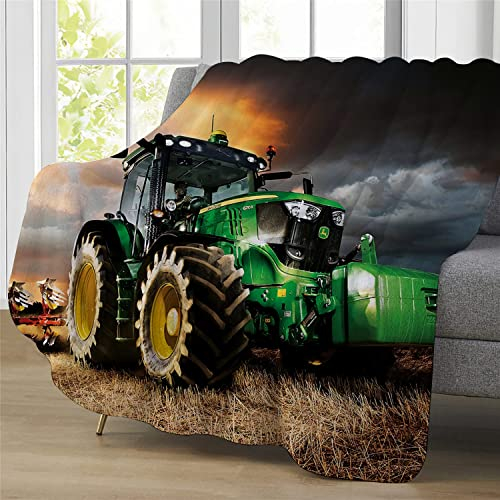 LXTOPN Traktor Decke, Farm Theme Flanelldecke, Für Kinder Jungen Erwachsene, Weiche Warme 150×200cm (Grüner Traktor, 150×200cm)