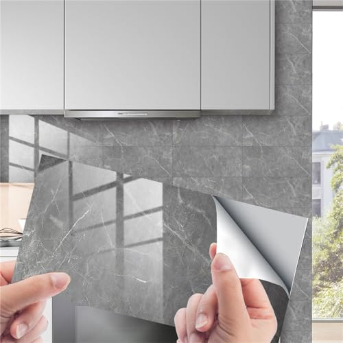 Kyaoayo Marmorierung Fliesenaufkleber 15x30cm Selbstklebende PVC-Fliesen-Folie für Bad und Küche, Mosaik für Küchenrückwand, Schrank, Möbel, Esszimmer (16 Stück, 2)