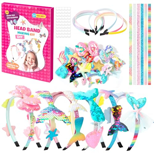 Haarreifen DIY Bastelset für Kinder ab 6 Jahre, Kreatives Geschenke Haarschmuck Geburtstagsgeschenk für Mädchen, Spielzeug Basteln Haaraccessoires