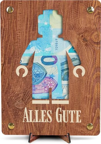 Baumeister Karte - XL Geldgeschenk aus Holz inkl. Ständer | Männchen - Geschenk für Jungen 6 Jahre, Geschenk für Mädchen, Kinder Geschenk,
