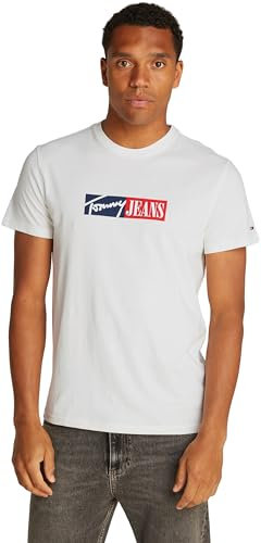 Tommy Jeans Men’s Slim Entry Graphic Long Sleeve Round Neck T-Shirt, White (Ecru), XXL