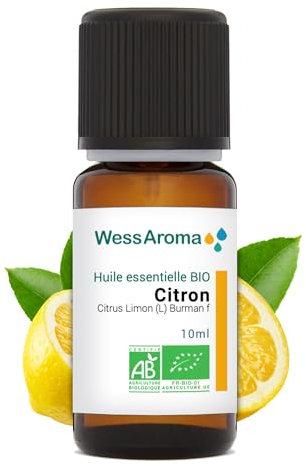 Wess Olio Essenziale di Limone Biologico 10ML - Certificato AB - 100% Puro e Naturale, Chemiotipo HEBBD - Pratiche Agricole Sostenibili - Analizzato e Confezionato in Francia