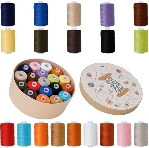 Connimonet Hilo de coser para jeans de 19 colores, 20S/3, hilo extra fuerte para mezclilla, lona, carrete de 300 m, hilos de alta resistencia para jeans, hilo multiusos 100% poliéster