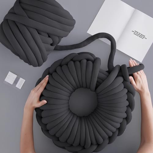 Daelesr Filati di Cotone Riempiti a Mano, Filo Tubolare Grosso Lavabile, Lavoro a Maglia a Braccio, 2cm Rotondo Core Filato in Poliestere per DIY Divano Cuscino Letto per Animali Domestici (Nero)