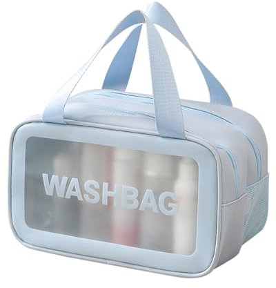 Namenand Trousse de Toilette Transparente, Kit de Voyage pour l’Avion, PVC Étanche Trousse de Toilette Voyage pour Homme et Femme avec Poignée à Fermeture éclair, Séparation Sèche Et Humide - Bleu