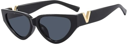 WNCKSQ Vintage Cat Eye Sonnenbrille Damen Mode Cateye Sonnenbrille Damen Sportbrille UV400,Schwarz Grau,1