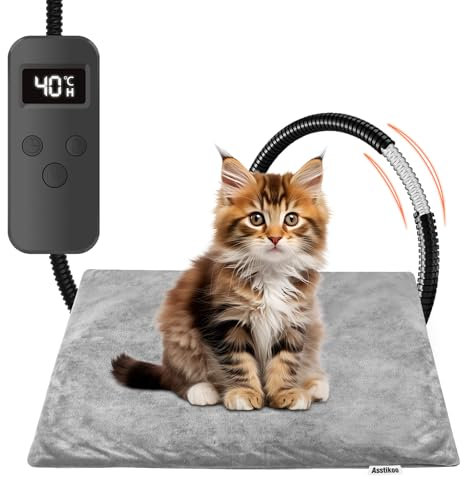 Tapis Chauffant pour Chats Chiens 45 * 45cm Couverture électrique pour Animaux 12 Contrôle des Temps& 6 Réglages Température 30-55℃, Couverture Chauffante pour Chiens Anti-Mordant Imperméable